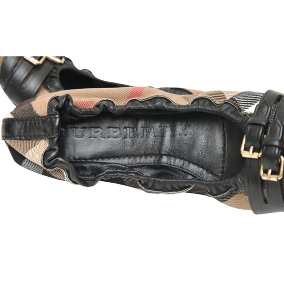 BURBERRY Flats Ballerina NOVA Check Fabric Elasticized Buckles Leather Ballet 37 - Picture 10 of 13